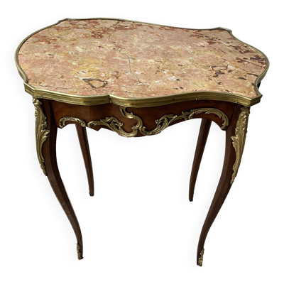 Table rognon Napoleon III de style Louis XV dessus marbre