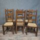 Set of six rustic chairs in natural wood, regional French craftsmanship.