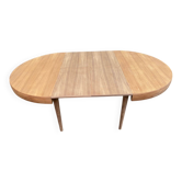 Authentique table ronde scandinave BAUMANN décapée en teck brut 1960