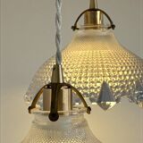 Triple pendant light with Holophanes and vintage tulips