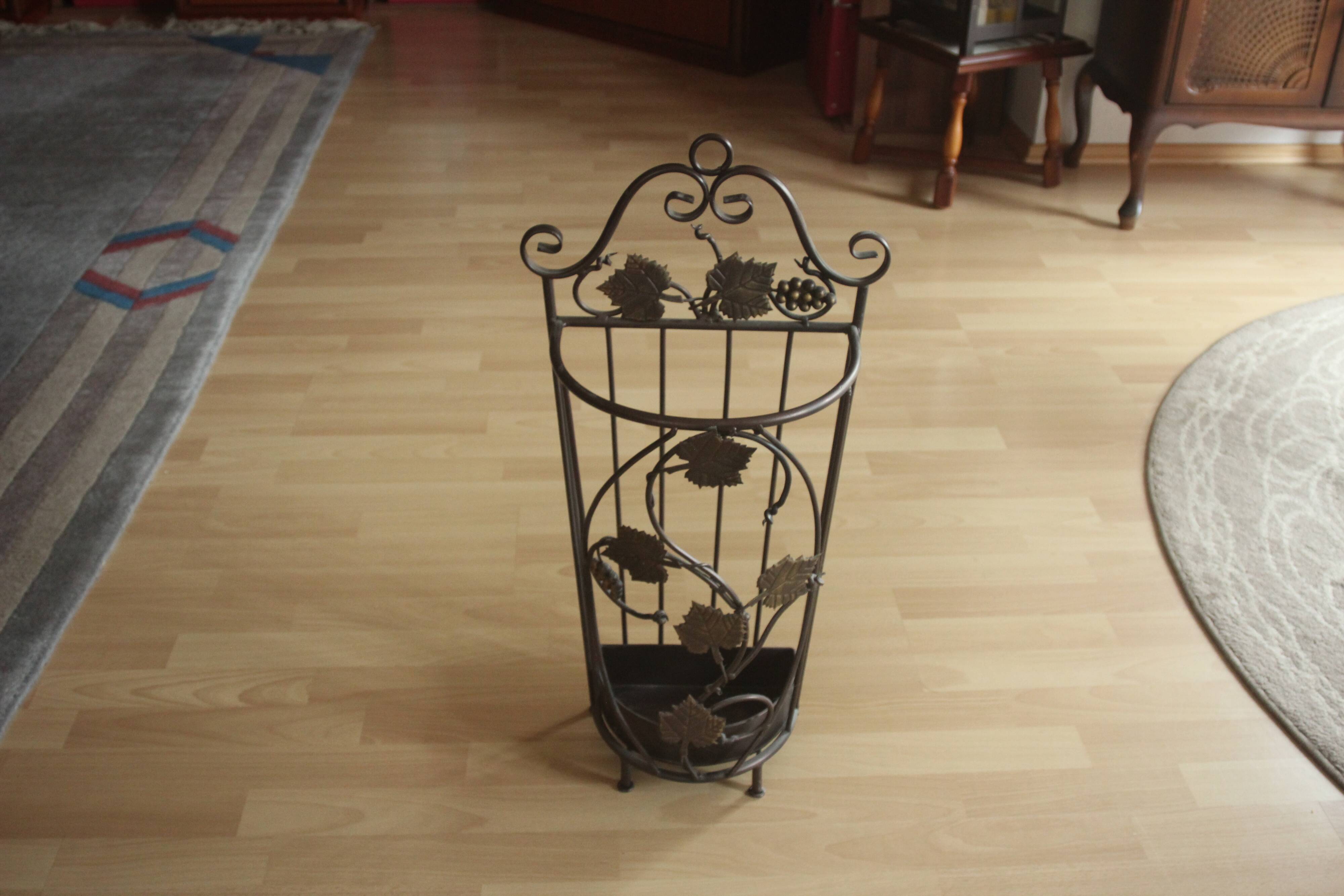 Handmade metal umbrella stand, darkbrown, vintage