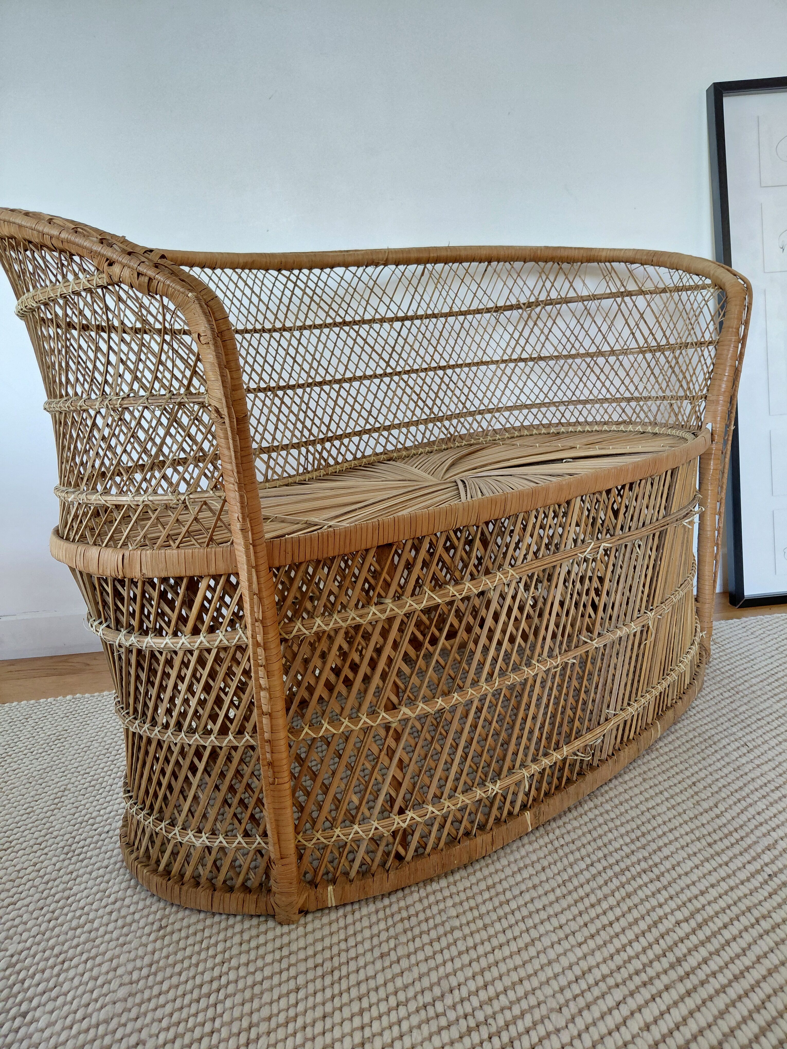 Vintage garden furniture in wicker rattan 1960 - complete 4-piece set