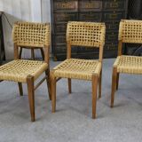Set of 6 woven rope chairs by Adrien Audoux & Frida Minet for Vibo Versoul 1940's