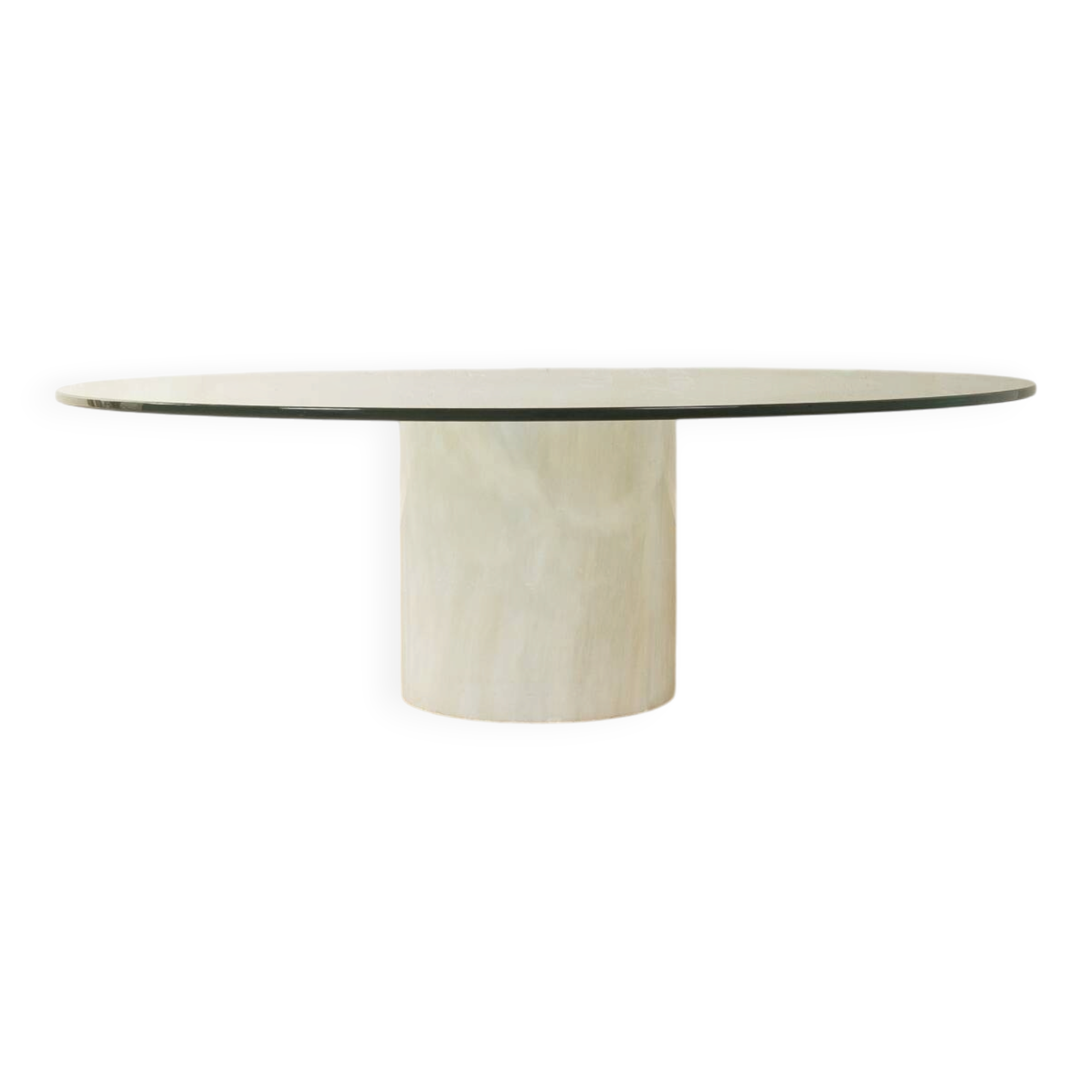 Postmodern coffee table from the 1980s with marble base and glass top