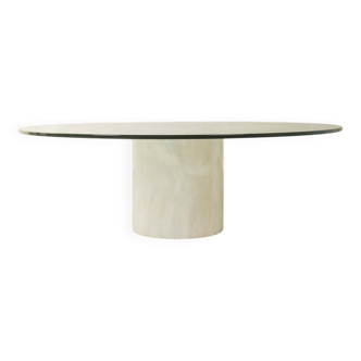 Postmodern coffee table from the 1980s with marble base and glass top