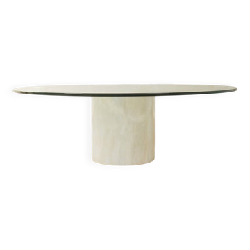 Postmodern coffee table from the 1980s with marble base and glass top
