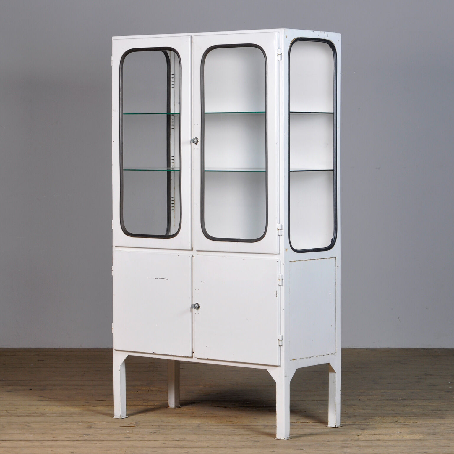Vintage glass & iron medical cabinet, 1970s