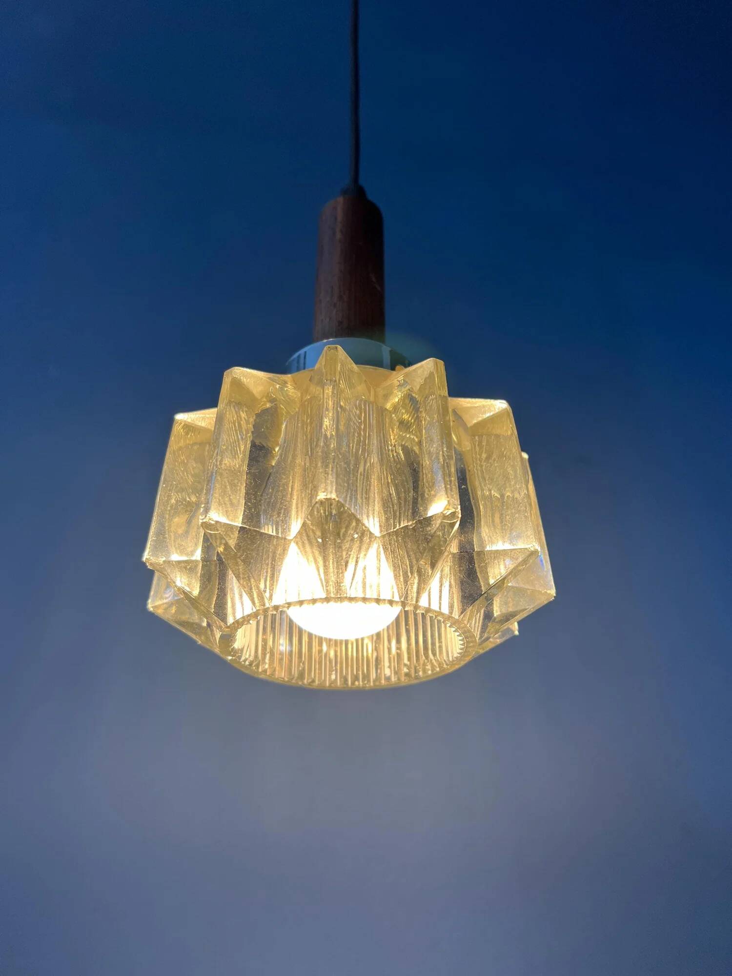 Small mid-century crystal glass pendant lamp