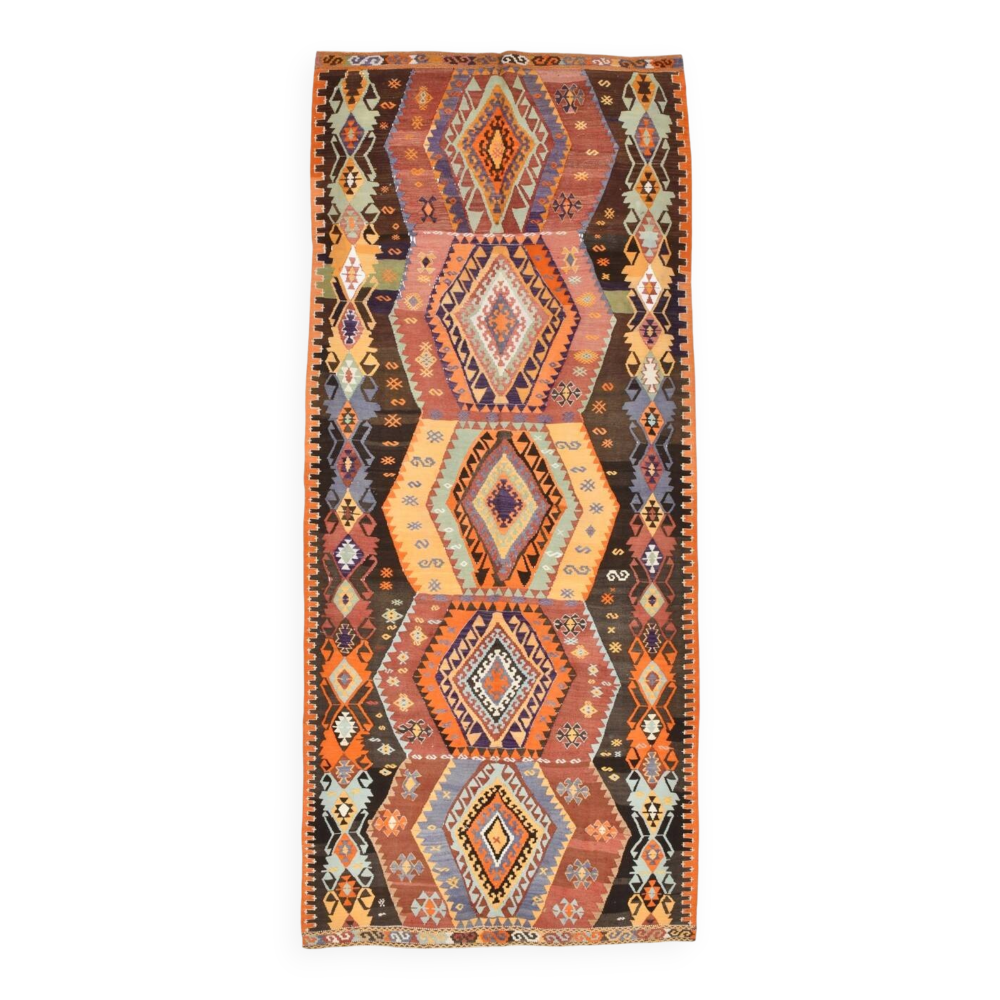 5x12 Kilim Mutlicolor Geometric Style Long Wide Turkish Kilim Rug,163x369cm