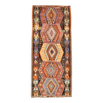 5x12 Kilim Mutlicolor Geometric Style Long Wide Turkish Kilim Rug,163x369cm