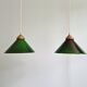 Pair of conical green opaline pendant lights, Art Deco style