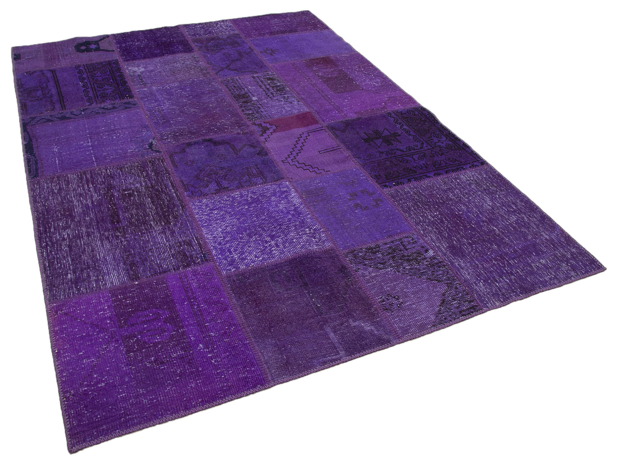 Hand-knotted turkish vintage 171 cm x 239 cm purple patchwork carpet