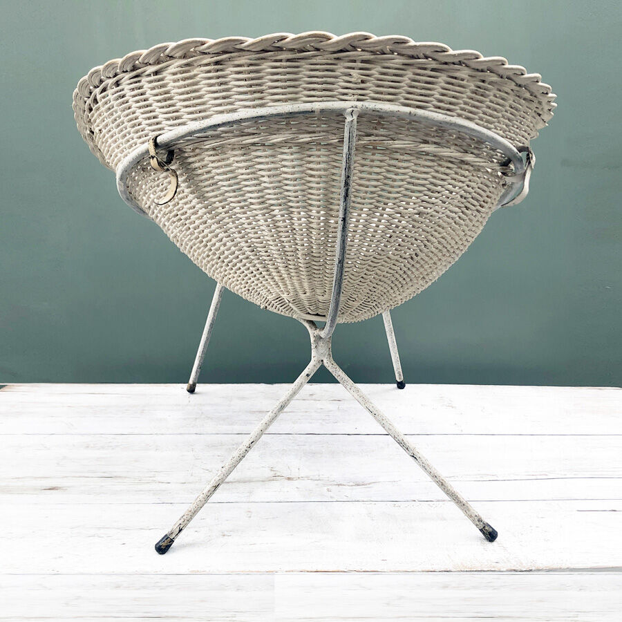 Pair of vintage white rattan armchairs