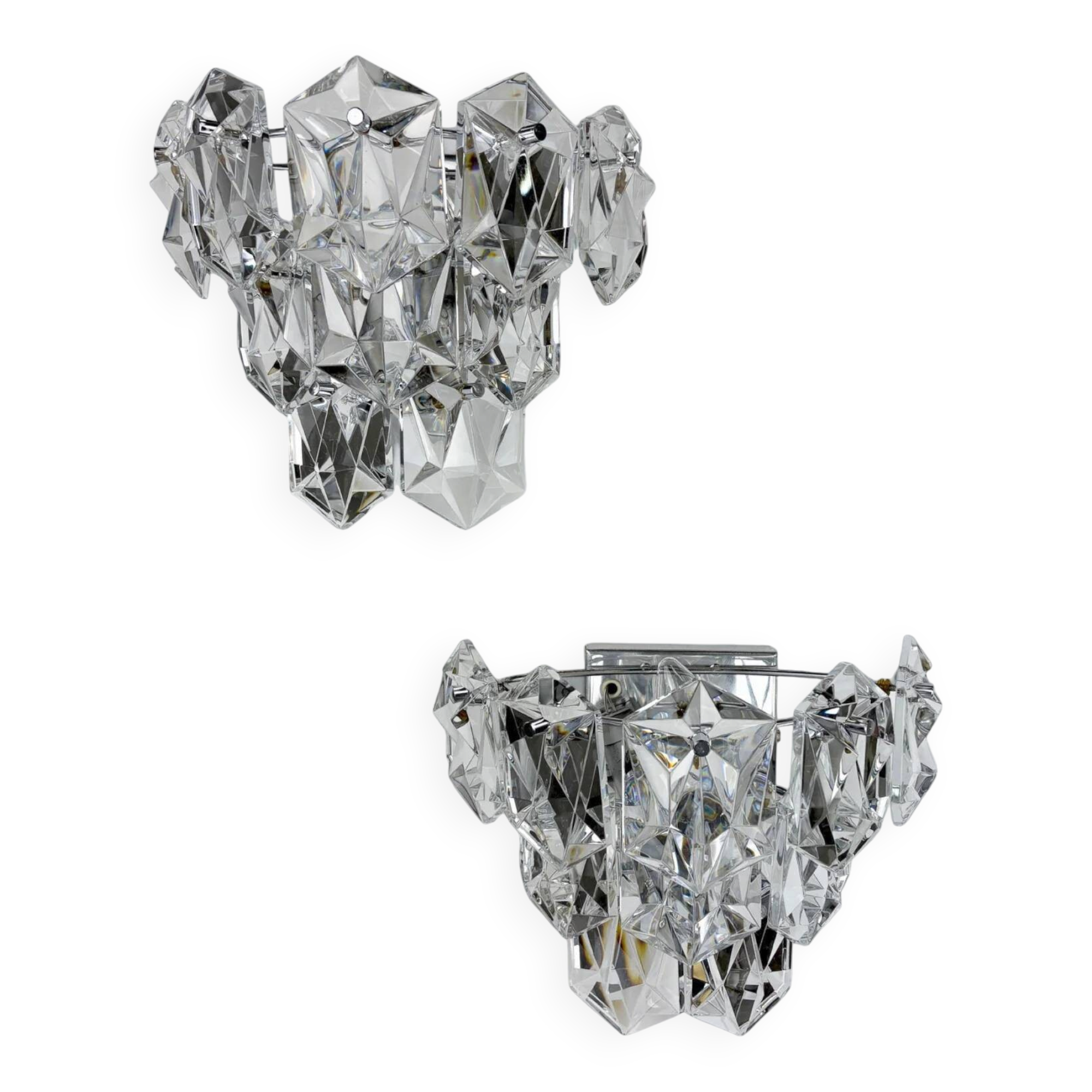 Pair of Kinkeldey 2-tier cut crystal wall sconces, Germany, circa 1970s