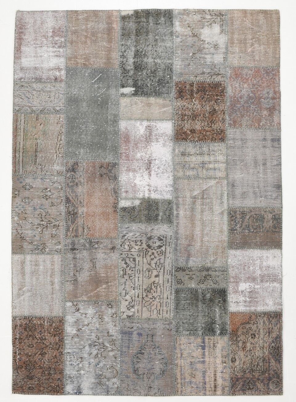 Gray & bronze patchwork tapis rug, 247x172cm