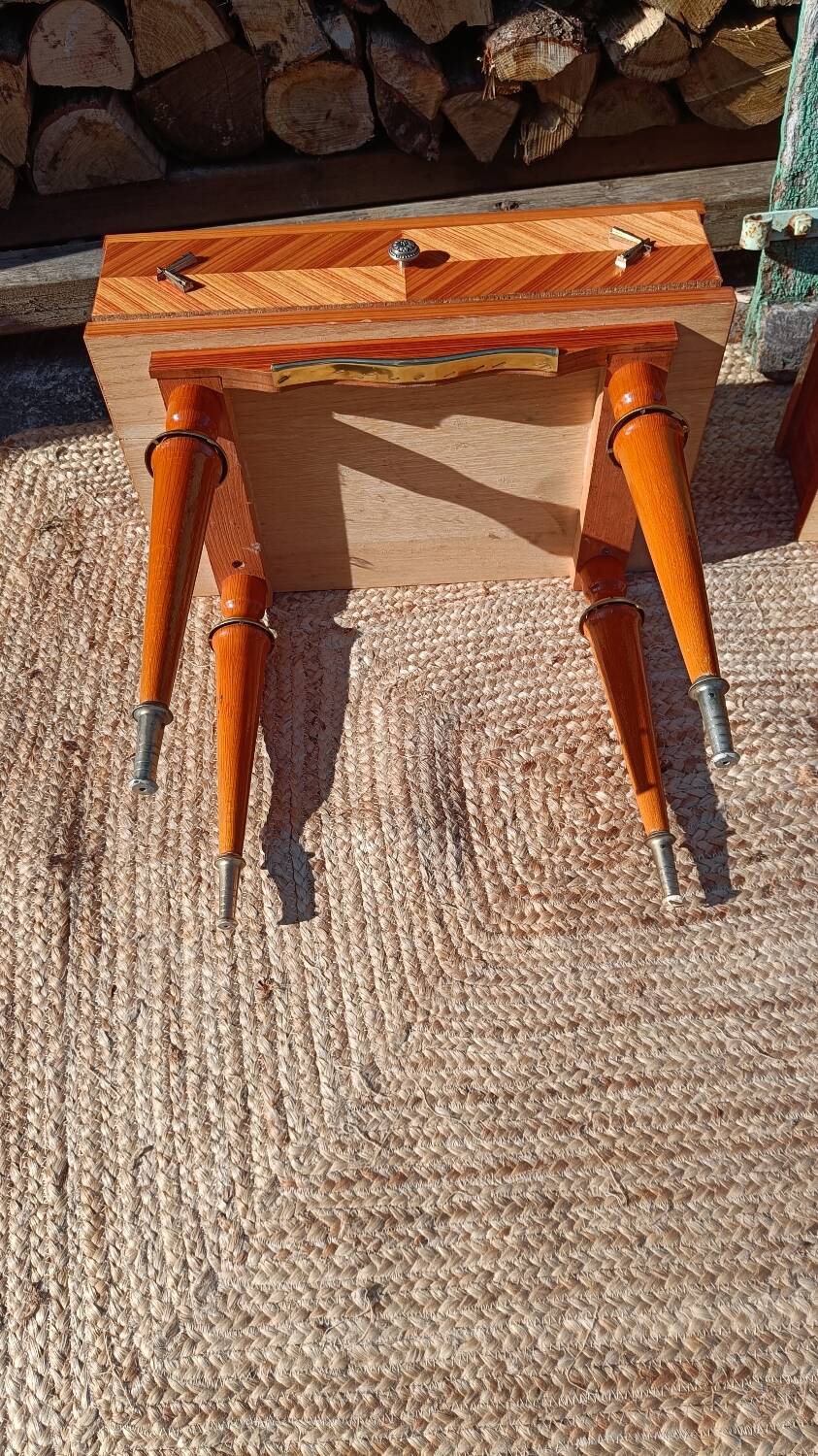 Pair of cherry wood marquetry bedside tables