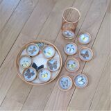 Plateau and 13 vintage butterfly and rattan coasters to be diverted into decorative elements
