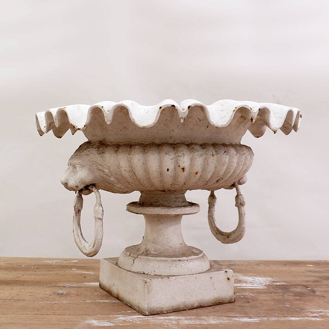 19th century cast iron basin, lion head handles