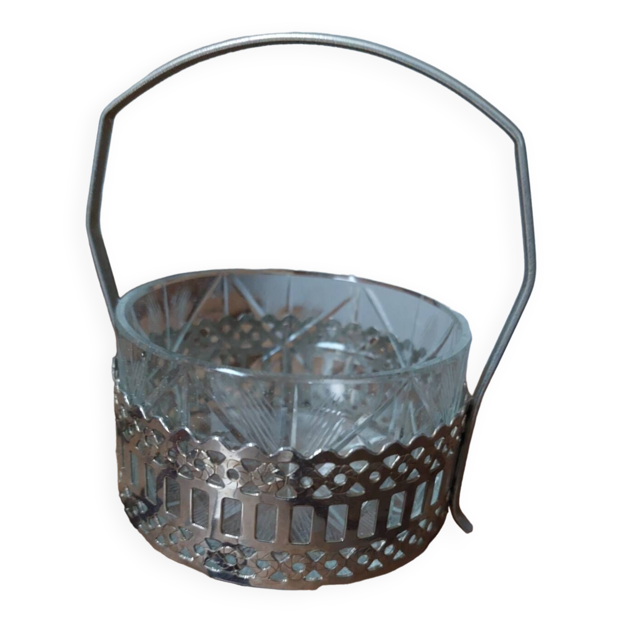 Former servant or sugar bowl, glass and silver