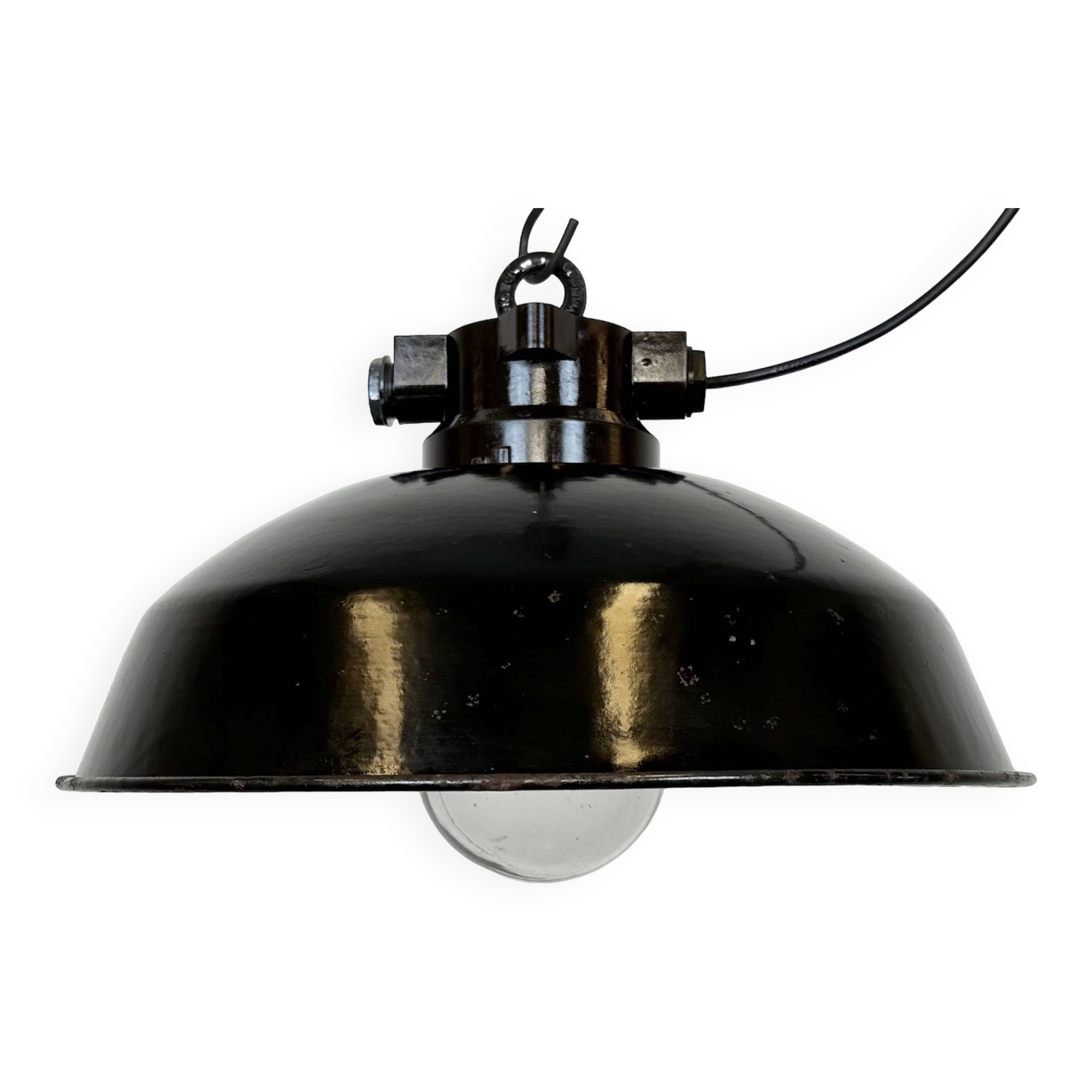 Industrial black enamel factory pendant lamp, 1950s