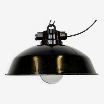 Industrial black enamel factory pendant lamp, 1950s