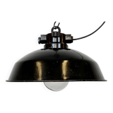 Industrial black enamel factory pendant lamp, 1950s