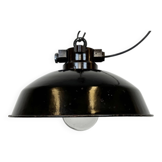 Industrial black enamel factory pendant lamp, 1950s