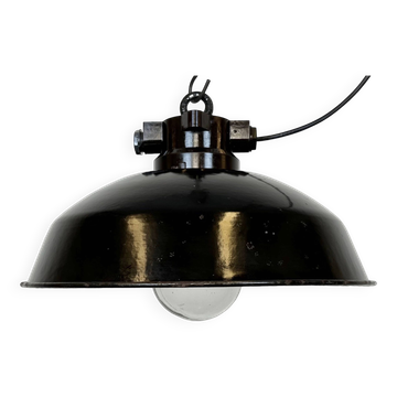 Suspension industrielle en émail noir, 1950s