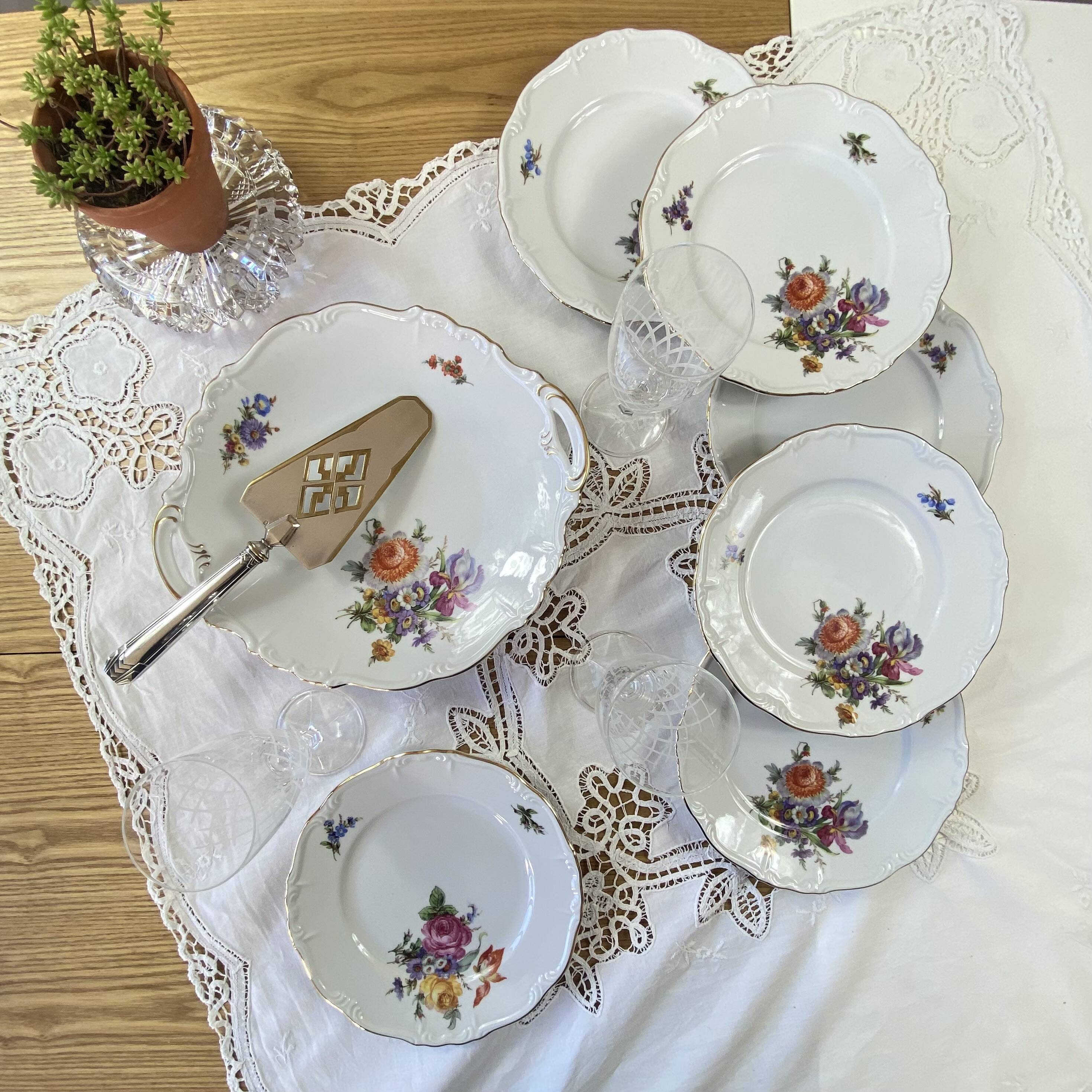 6 assiettes dessert et plat porcelaine ancienne Edelstein Bavaria