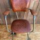 Antique Chrome Metal Armchair + Crocodile Brown Leatherette Seat & Back #C5