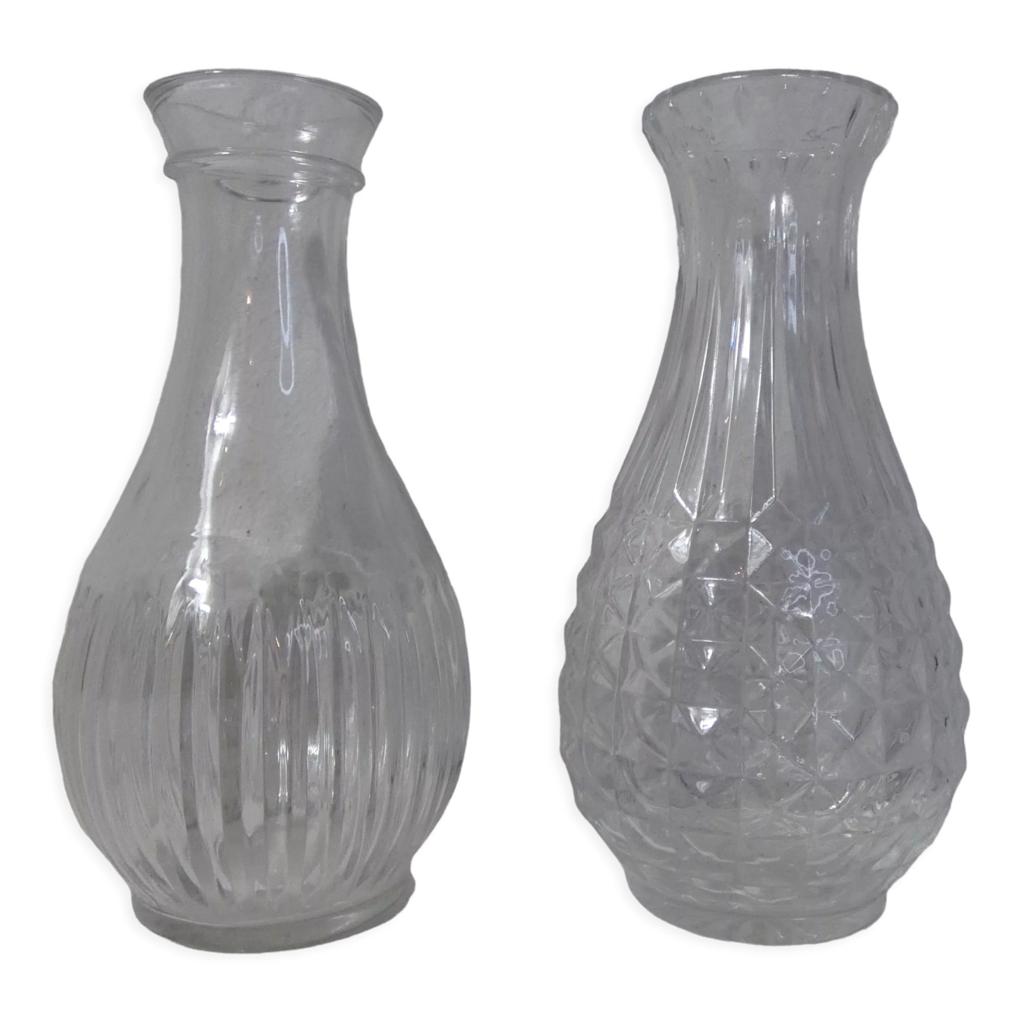 2 vintage molded glass vases 50s