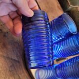 4 cobalt blue glasses – industrial moulded glass – 1970s