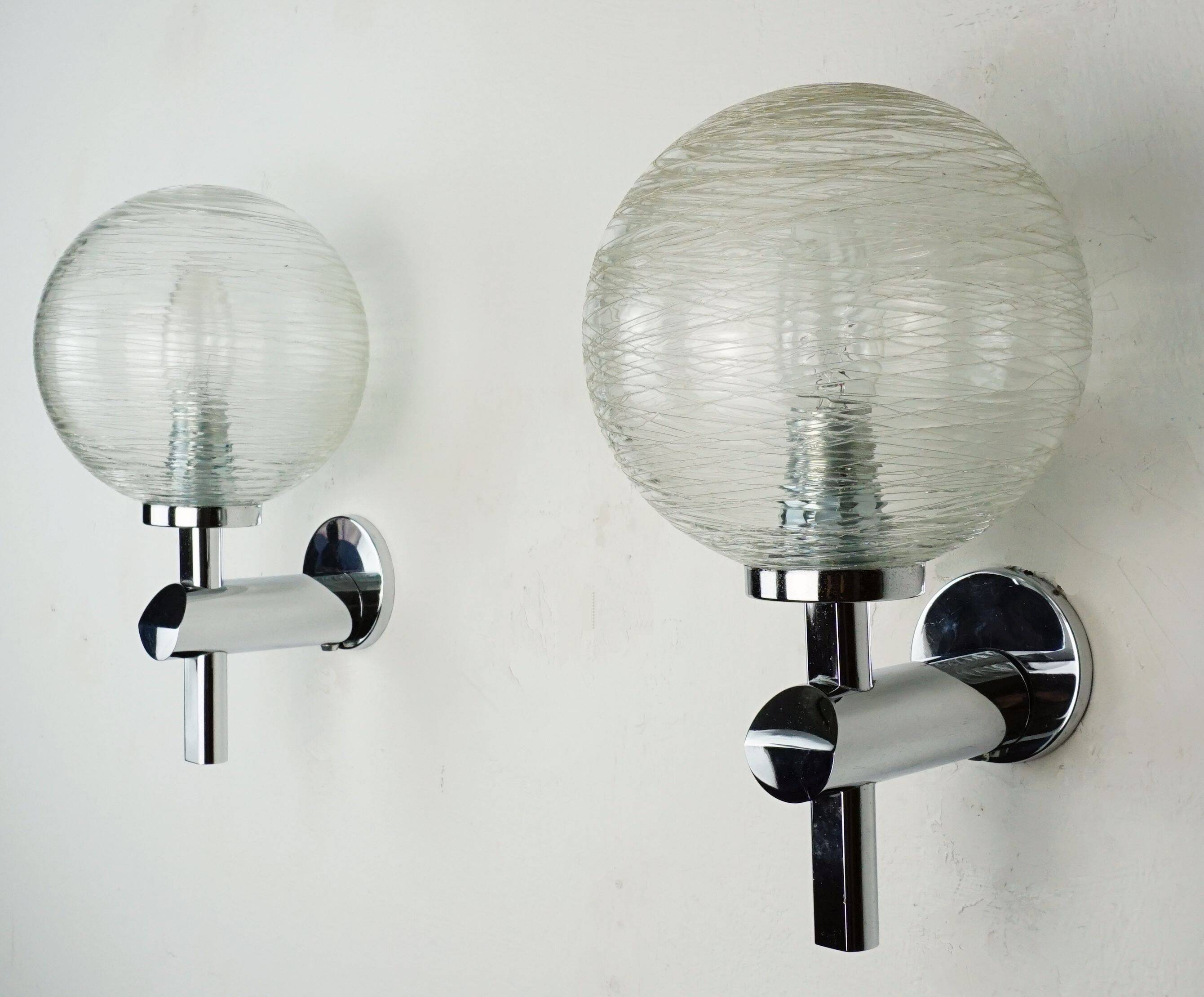 Pair of vintage wall lights structured glass and chrome 1970/80