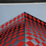 Sérigraphie signée numérotée op art cinétique argenté Victor Vasarely