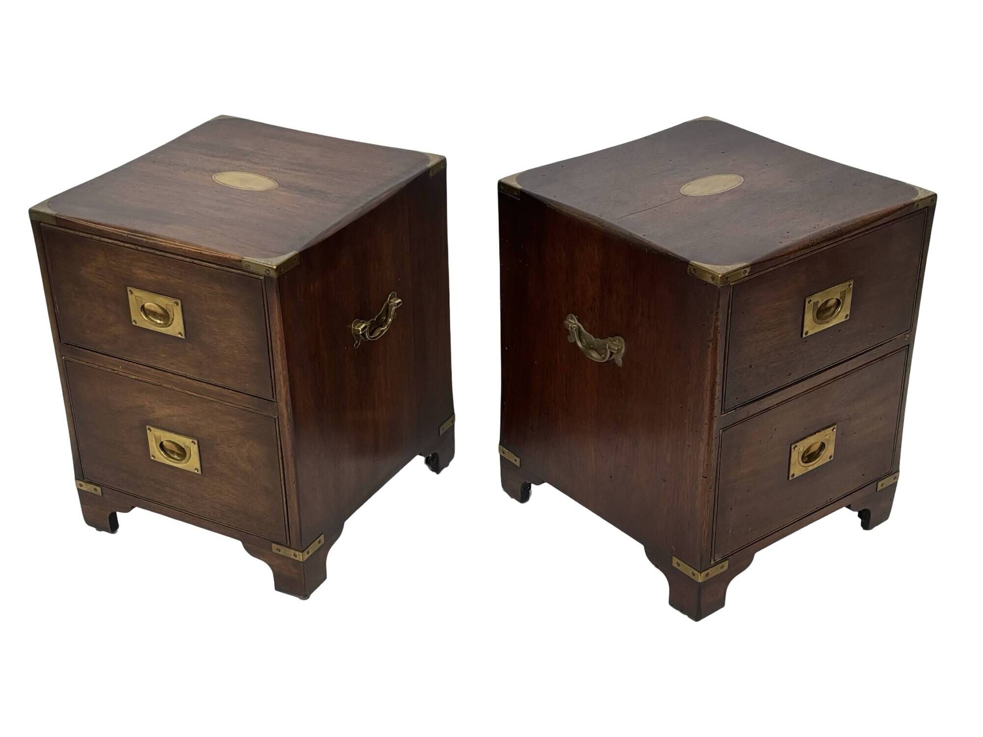 Vintage set of wooden bedside tables in military campaign style design