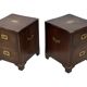 Vintage set of wooden bedside tables in military campaign style design