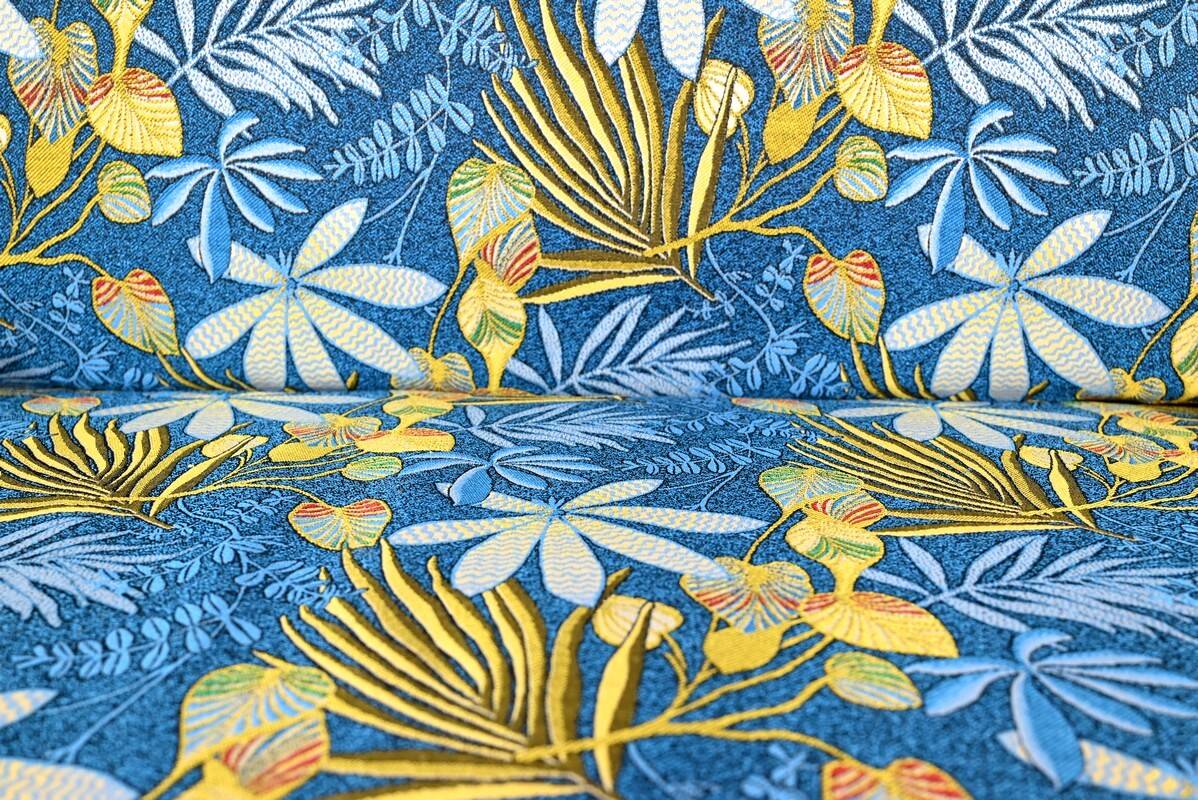 2-Seater Bench in Azure Blue Fabric – 1940s