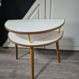 bedside or side table, vintage half circle 3 feet white trays made in England