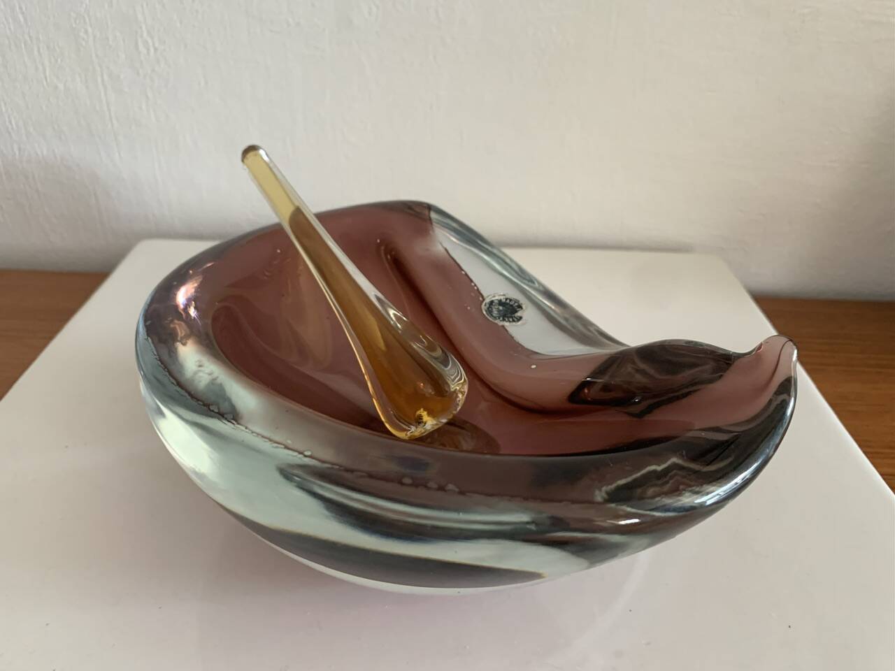 Vintage ashtray, Murano Sommerso, with pestle and label, circa 1960s