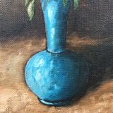 Tableau bouquet dans vase turquoise