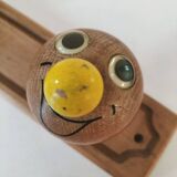 Vintage wooden children's coat rack - smiling heads hooks