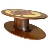 Table basse ovale vintage en noyer massif, Italie années 60
