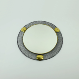 1950's mid century wall mirror with wire mesh frame and brass
