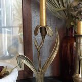 Old iris flower candle holder in solid brass