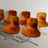 Set of Six Vintage Poul Kjaerholm PK-9 Dining Chairs Brown Leather, 1960s