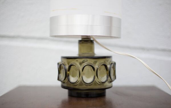 Lampe vintage, lampe en verre signé Robert de Schuytener, lampe de chevet, lampe à poser