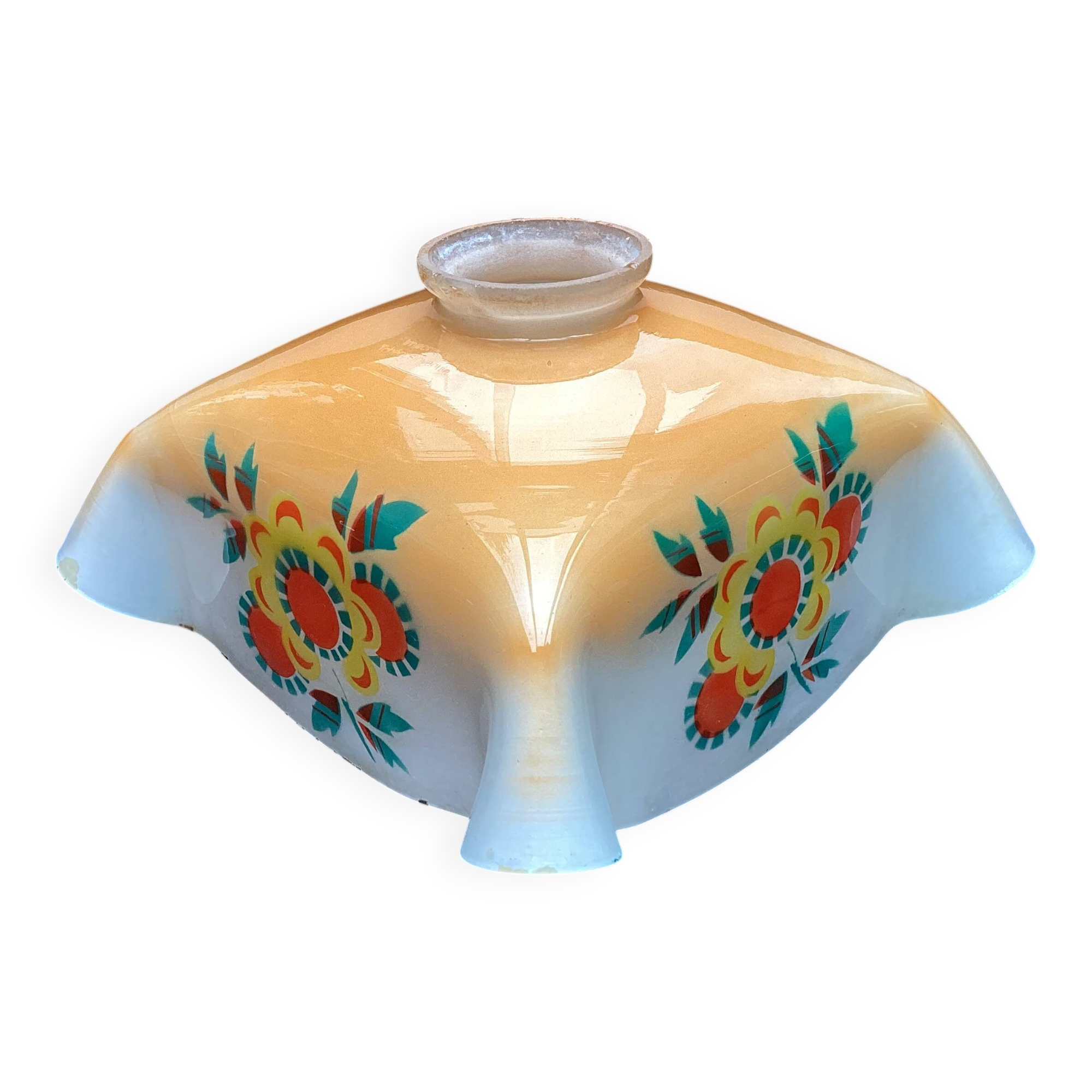 Vintage patterned painted glass pendant lampshade, Czechoslovakia