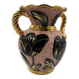 Old Vallauris ceramic earthenware vase rose gold vintage 1960 70 Tulip flowers