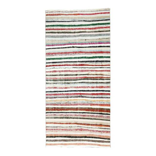Vintage Turkish Oushak Handmade Cotton Pink Wool Kilim Runner Rug 136x291