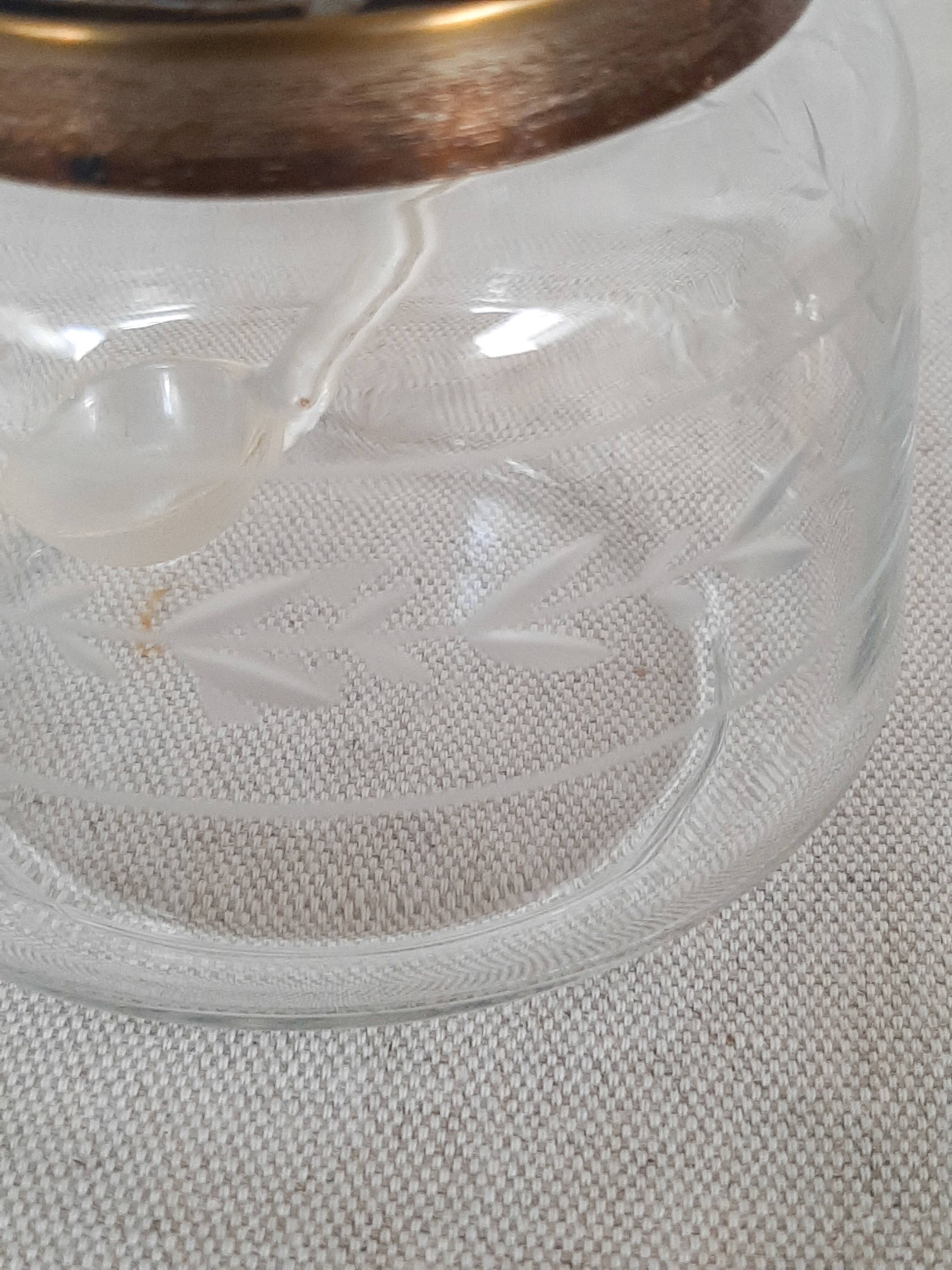 Engraved glass sugar bowl and silver-plated metal